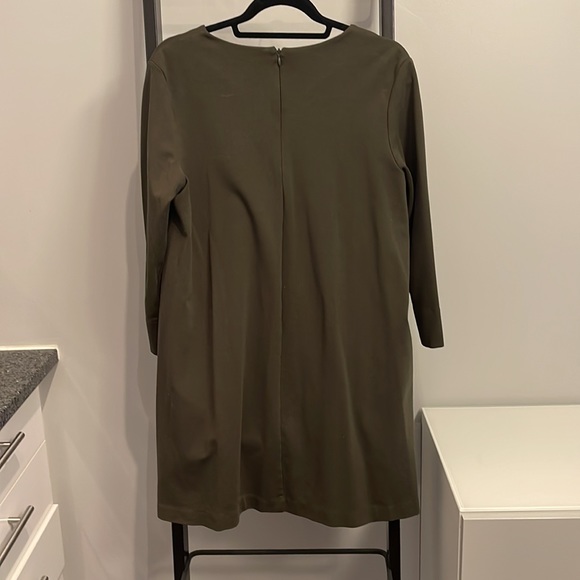 Dark green, long sleeve, polyester dress with pockets, above the knee length - Picture 4 of 5
